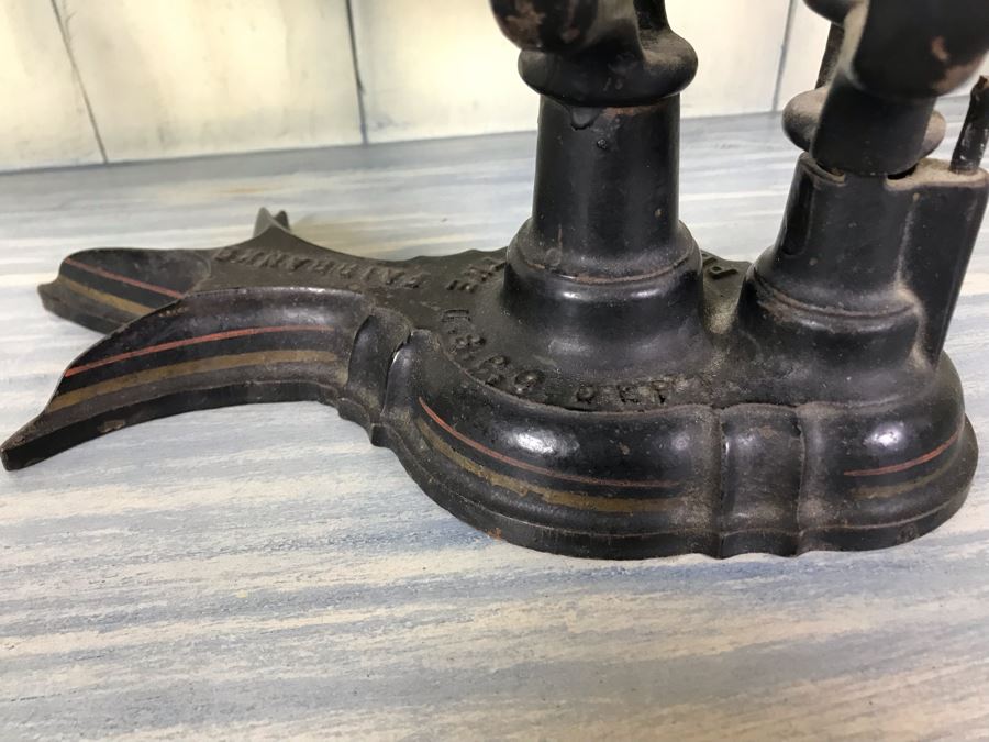 Vintage Fairbanks Cast Iron Postal Scale With Brass Pan Marked Property Of U.S. Post Office 4lbs With Toe Crow's Foot Pinstripe Paint Design At Base [Photo 10]