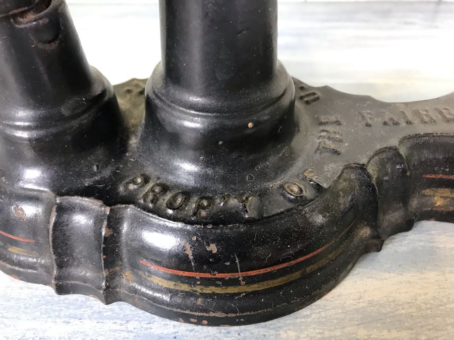 Vintage Fairbanks Cast Iron Postal Scale With Brass Pan Marked Property Of U.S. Post Office 4lbs With Toe Crow's Foot Pinstripe Paint Design At Base [Photo 3]