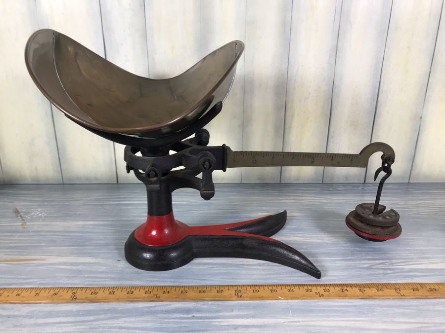 Vintage Fairbanks Cast Iron Candy Scale With Brass Toe Crow Foot Red Paint [Photo 2]