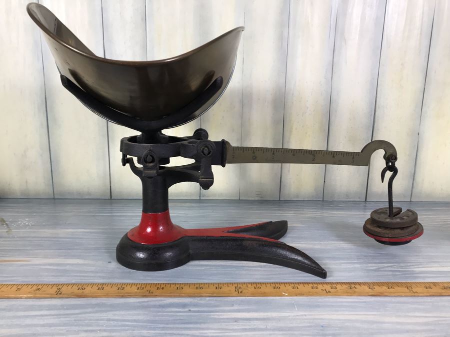 Vintage Fairbanks Cast Iron Candy Scale With Brass Toe Crow Foot Red Paint [Photo 1]