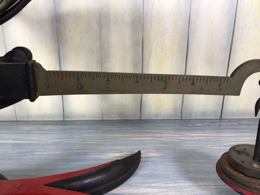 Vintage Fairbanks Cast Iron Candy Scale With Brass Toe Crow Foot Red Paint [Photo 5]