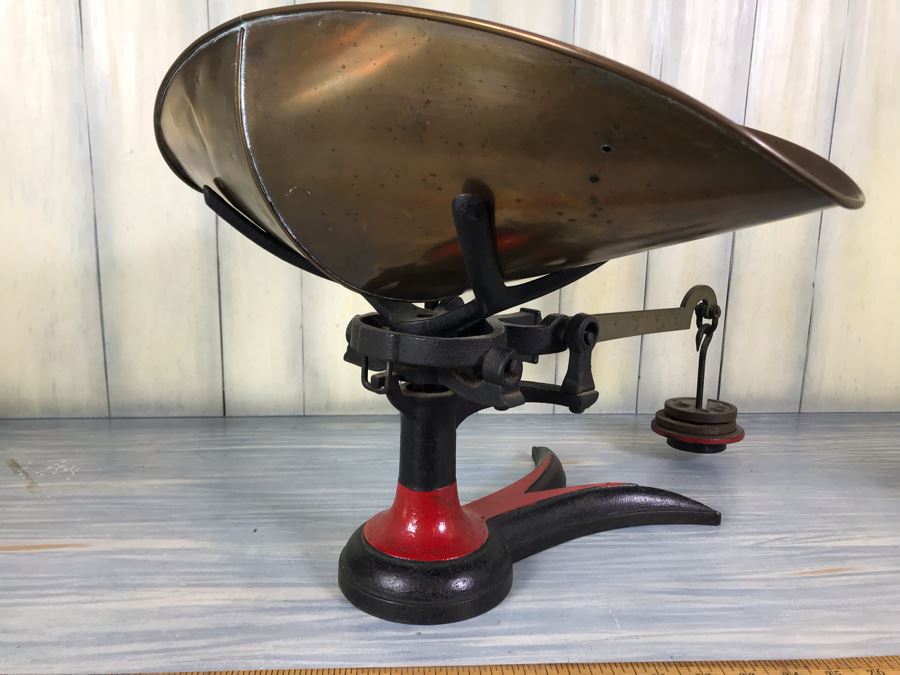 Vintage Fairbanks Cast Iron Candy Scale With Brass Toe Crow Foot Red Paint [Photo 13]