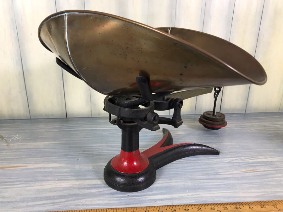 Vintage Fairbanks Cast Iron Candy Scale With Brass Toe Crow Foot Red Paint [Photo 12]
