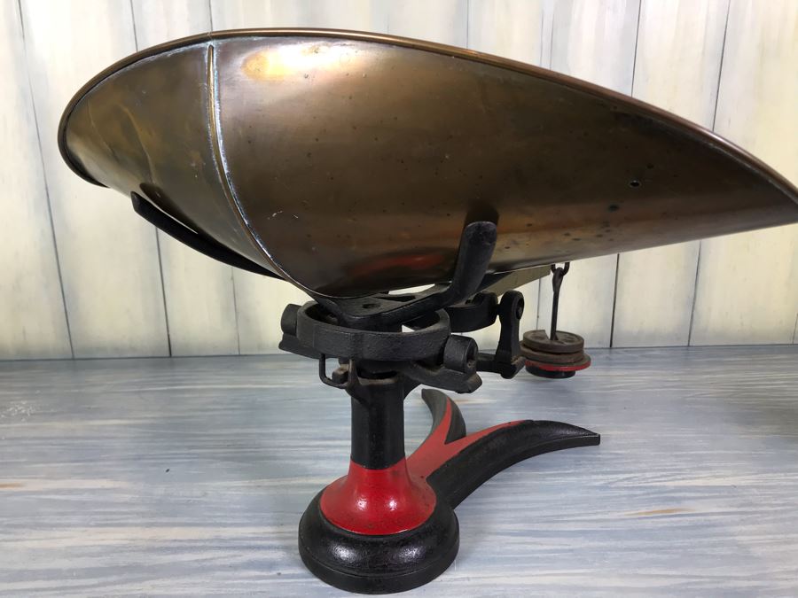 Vintage Fairbanks Cast Iron Candy Scale With Brass Toe Crow Foot Red Paint [Photo 14]