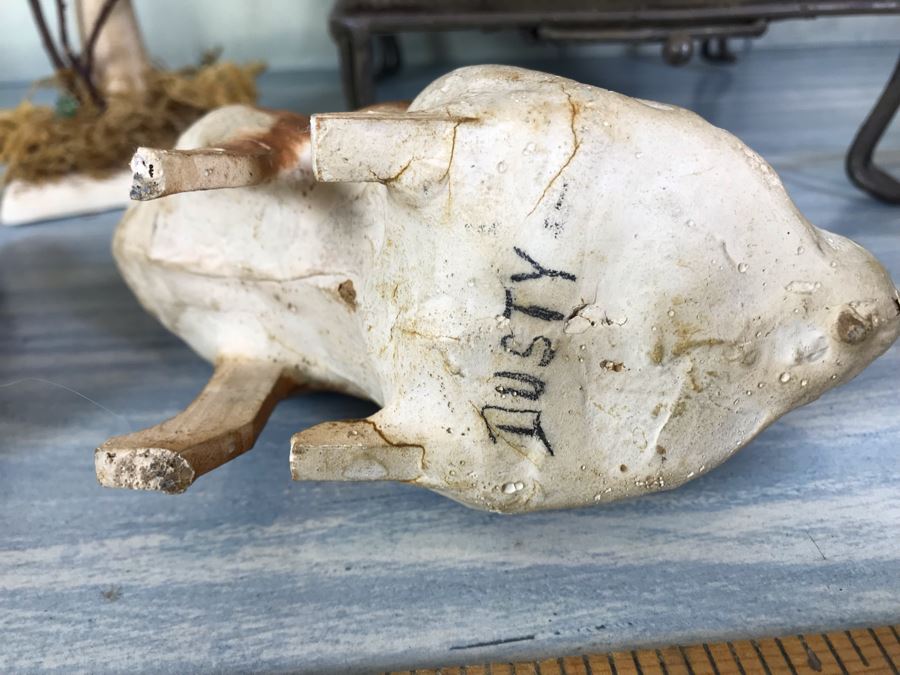 Home Decor Lot With Metal Birdcage, Carved Wooden Bunny Rabbit (Right), Paper Mache Bunny Rabbit (Left) And Wooden Birdcage With Mice [Photo 10]