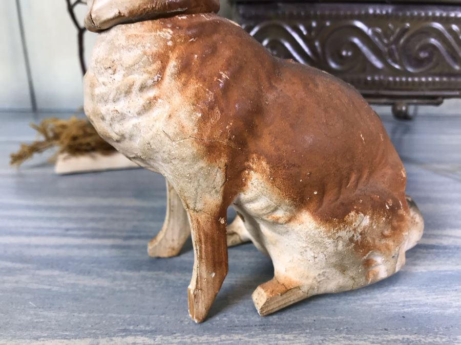 Home Decor Lot With Metal Birdcage, Carved Wooden Bunny Rabbit (Right), Paper Mache Bunny Rabbit (Left) And Wooden Birdcage With Mice [Photo 8]