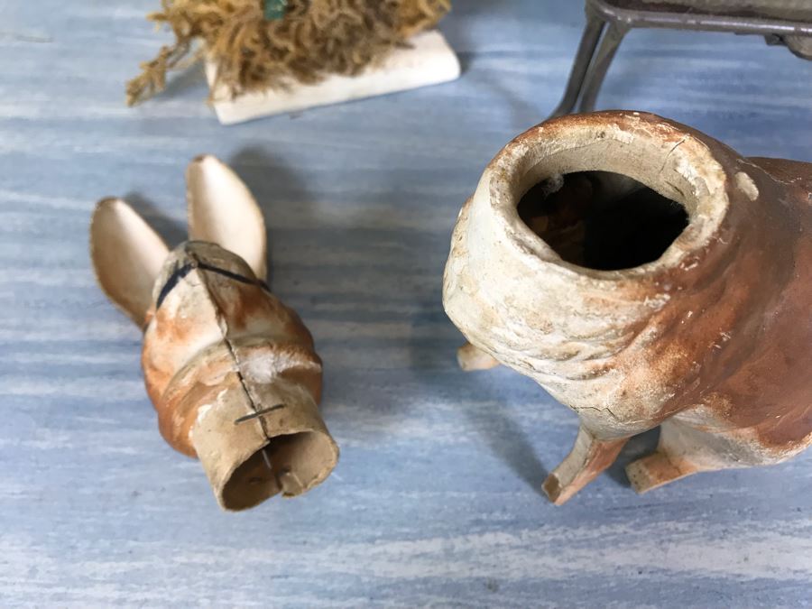 Home Decor Lot With Metal Birdcage, Carved Wooden Bunny Rabbit (Right), Paper Mache Bunny Rabbit (Left) And Wooden Birdcage With Mice [Photo 9]