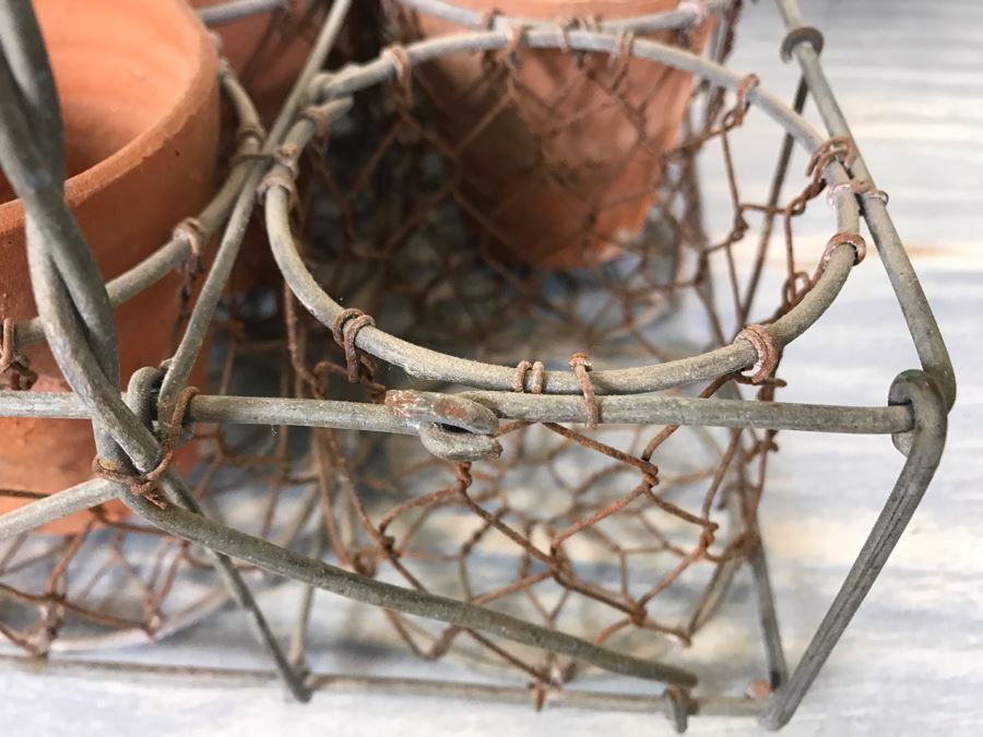 Vintage Twisted Wire Potting Gardening Basket With Flower Pots And Carrying Handle 10' X 6.5' [Photo 6]