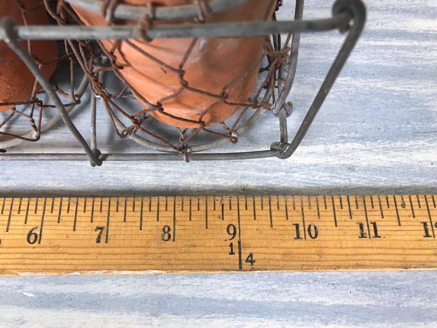 Vintage Twisted Wire Potting Gardening Basket With Flower Pots And Carrying Handle 10' X 6.5' [Photo 7]