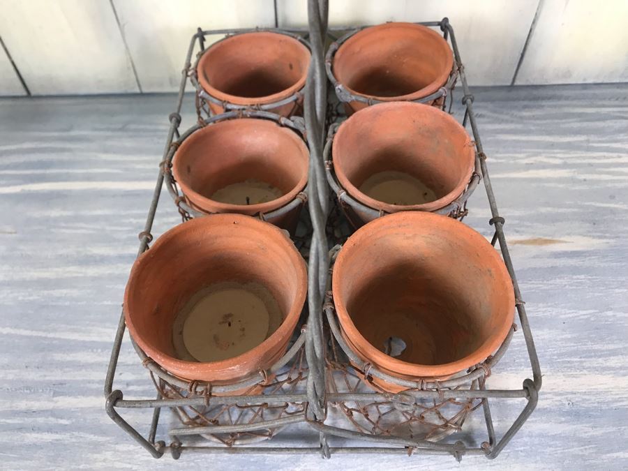 Vintage Twisted Wire Potting Gardening Basket With Flower Pots And Carrying Handle 10' X 6.5' [Photo 5]