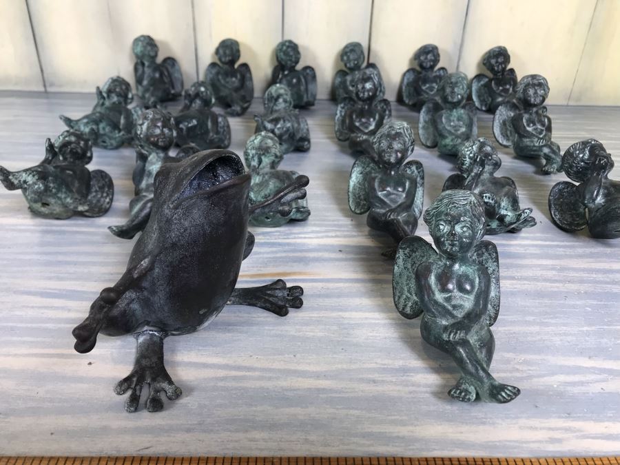 Metal Frog Sculpture And (19) Metal Cherubs [Photo 2]