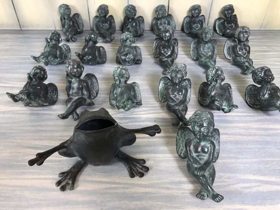 Metal Frog Sculpture And (19) Metal Cherubs [Photo 1]