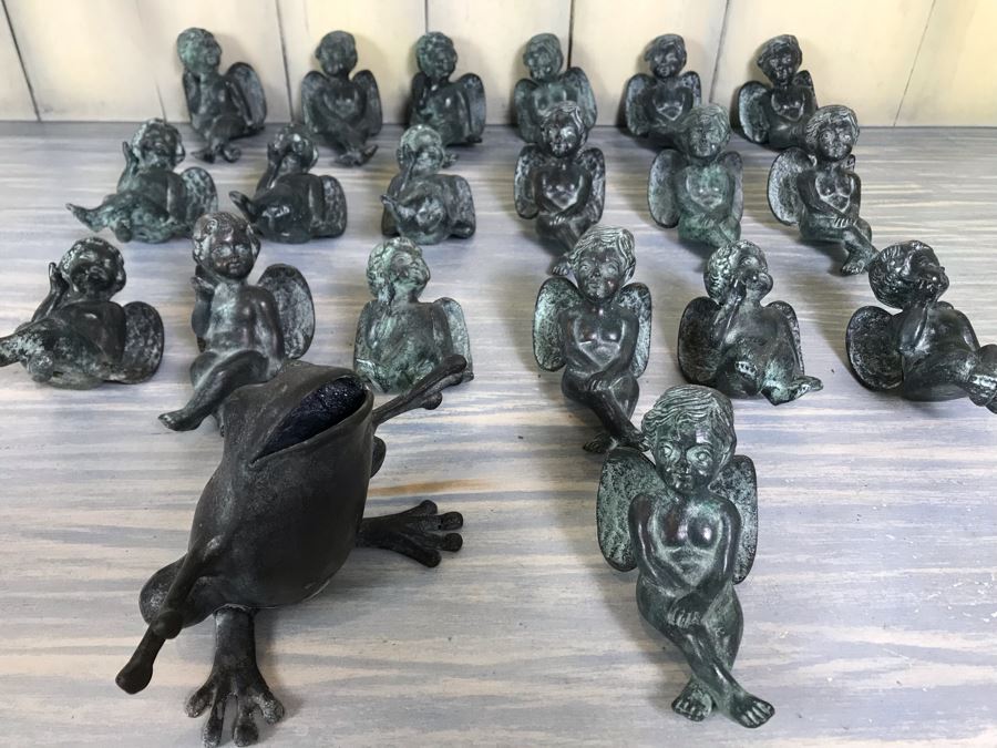 Metal Frog Sculpture And (19) Metal Cherubs [Photo 3]