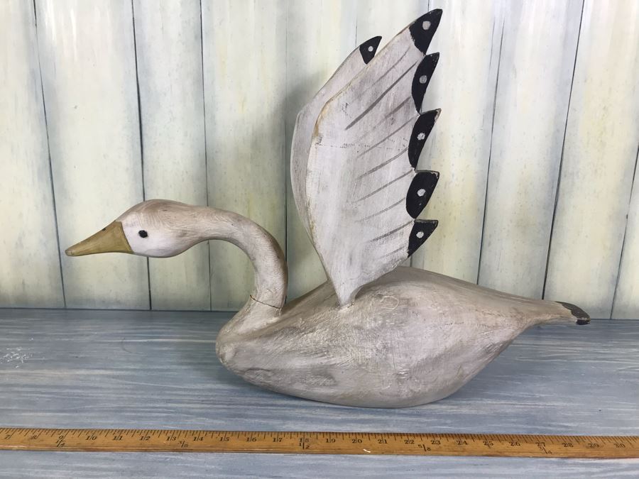 Wooden Carved Swan Signed By Stephen B. Whitlow Newell, NC Has Repaired Crack In Neck [Photo 1]