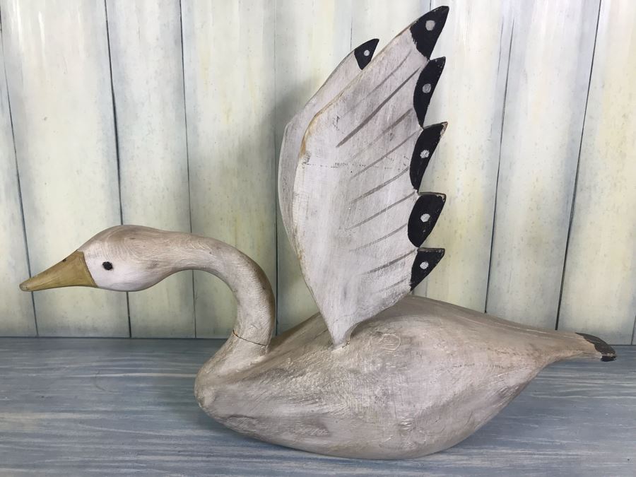 Wooden Carved Swan Signed By Stephen B. Whitlow Newell, NC Has Repaired Crack In Neck [Photo 2]