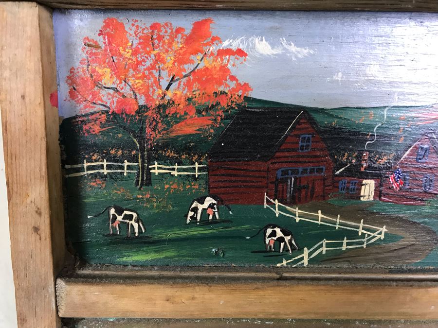 Hand Painted Country Folk Art Primitive Metal Washboard By Lisa Carpenter New Hampshire 1992 And Vintage Cardboard Adverising Sign Fairies Sweet-Scented Starch Makes Ironing Easy [Photo 5]