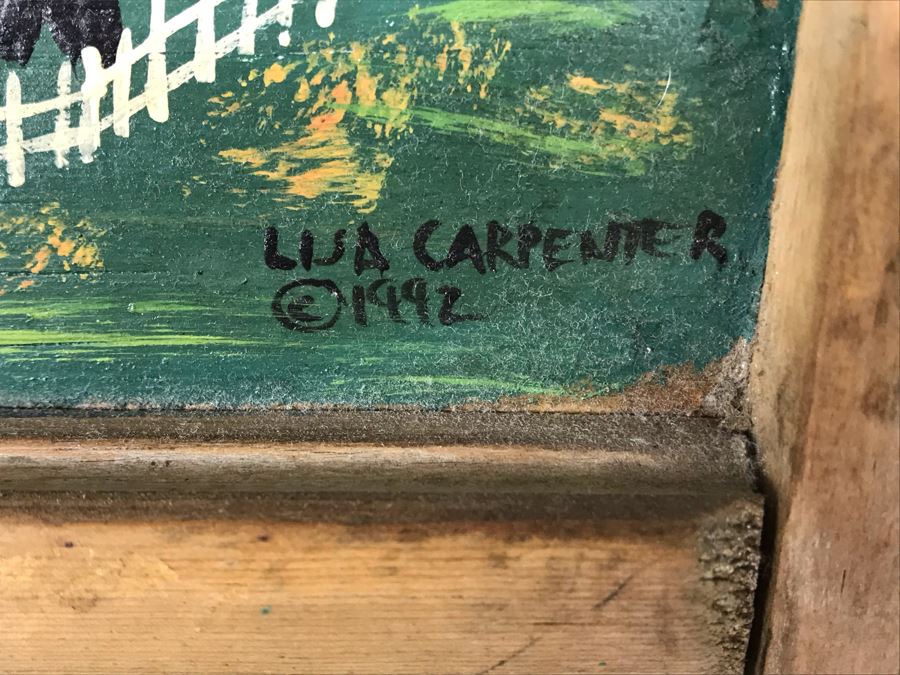 Hand Painted Country Folk Art Primitive Metal Washboard By Lisa Carpenter New Hampshire 1992 And Vintage Cardboard Adverising Sign Fairies Sweet-Scented Starch Makes Ironing Easy [Photo 7]