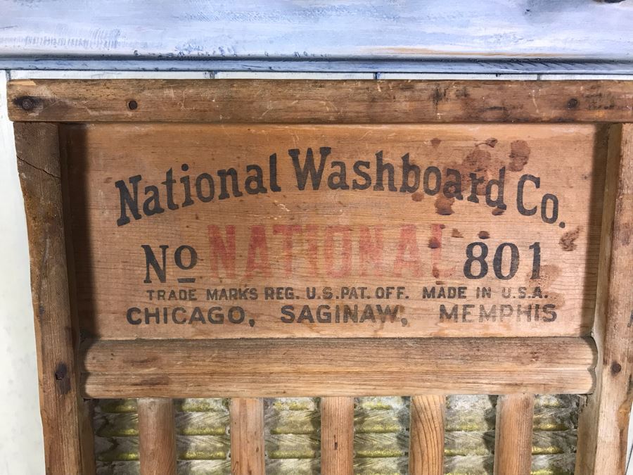 Vintage National Washboard Co No 801 And Vintage Galvanized Metal Watering Gardening Can [Photo 12]