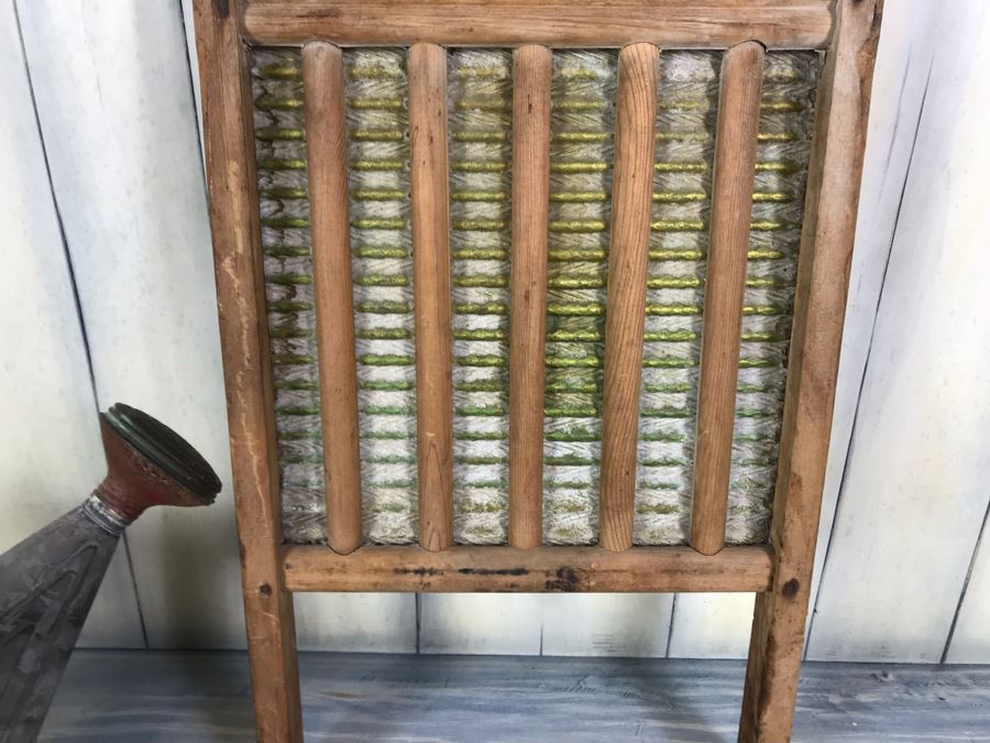 Vintage National Washboard Co No 801 And Vintage Galvanized Metal Watering Gardening Can [Photo 13]