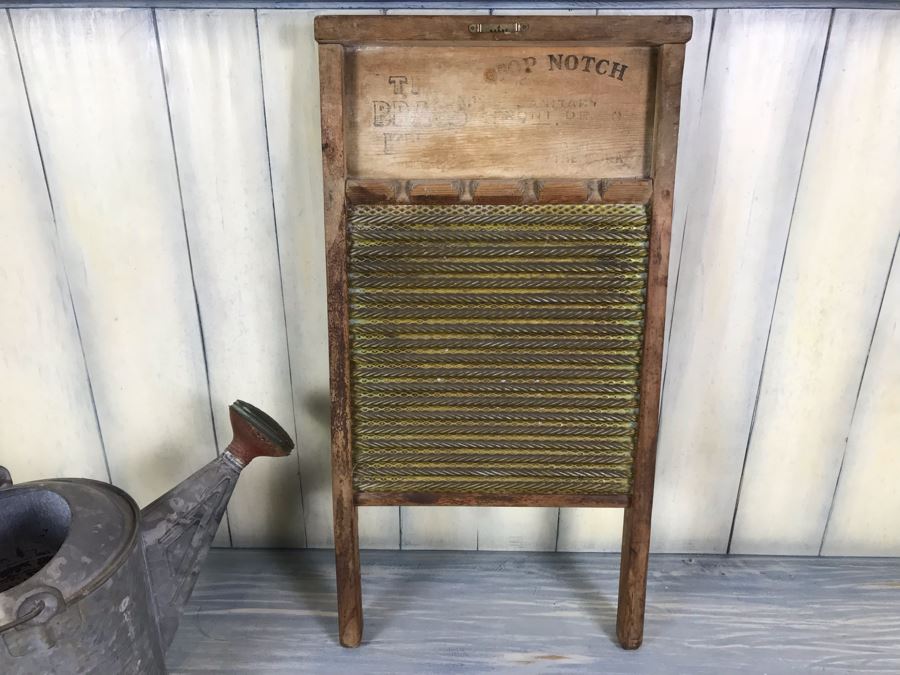 Vintage National Washboard Co No 801 And Vintage Galvanized Metal Watering Gardening Can [Photo 14]