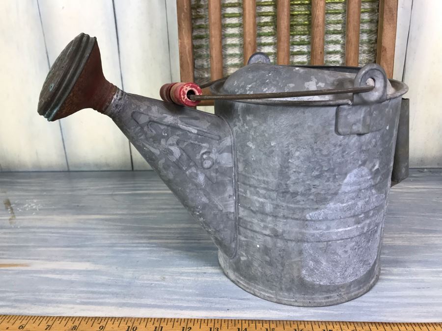 Vintage National Washboard Co No 801 And Vintage Galvanized Metal Watering Gardening Can [Photo 4]