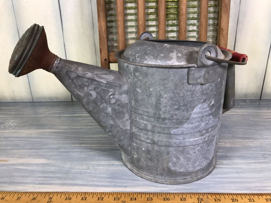 Vintage National Washboard Co No 801 And Vintage Galvanized Metal Watering Gardening Can [Photo 7]