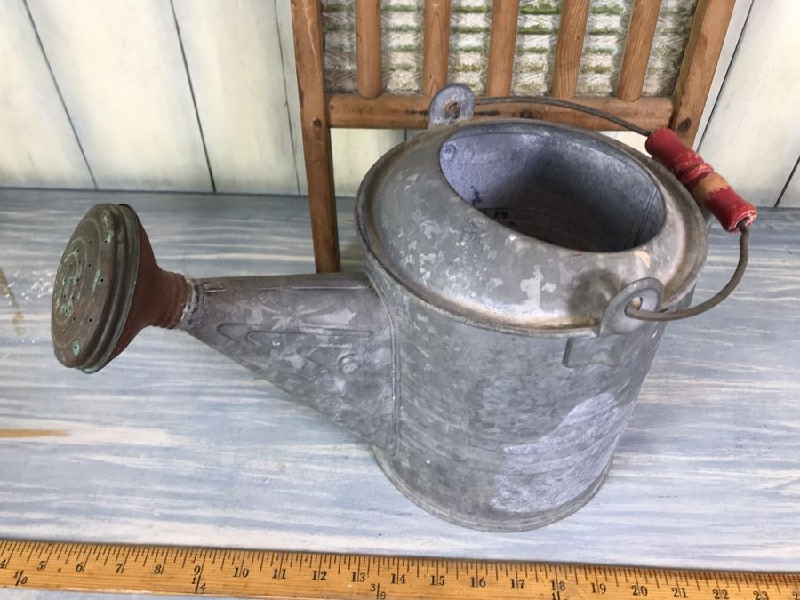 Vintage National Washboard Co No 801 And Vintage Galvanized Metal Watering Gardening Can [Photo 8]