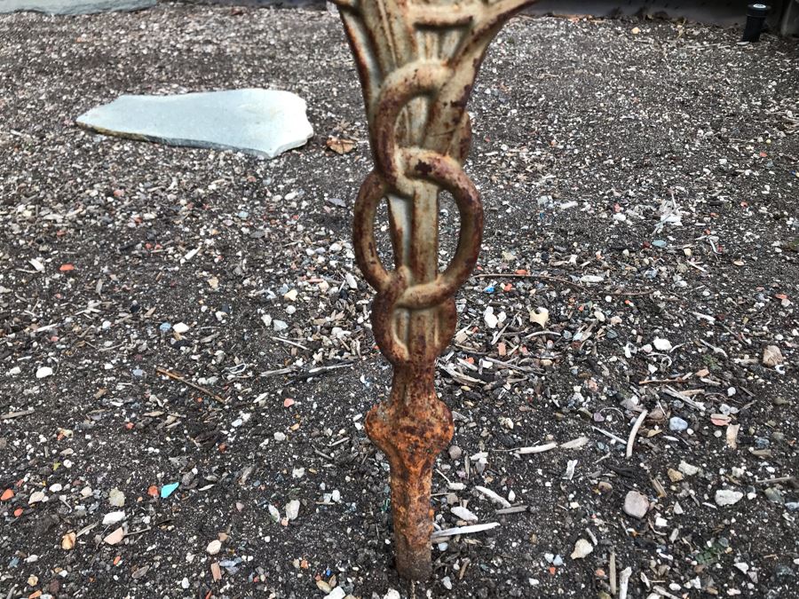 Antique Cast Iron Ornamental Grave Marker Featuring Bird, Flower, Stars And Letter R [Photo 4]