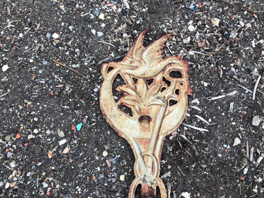 Antique Cast Iron Ornamental Grave Marker Featuring Bird, Flower, Stars And Letter R [Photo 8]