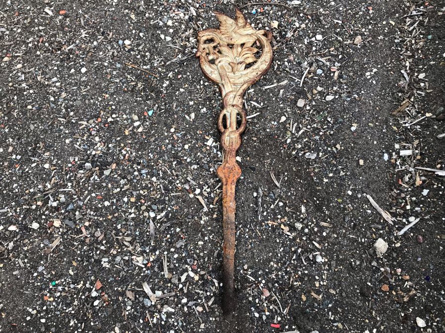 Antique Cast Iron Ornamental Grave Marker Featuring Bird, Flower, Stars And Letter R [Photo 6]