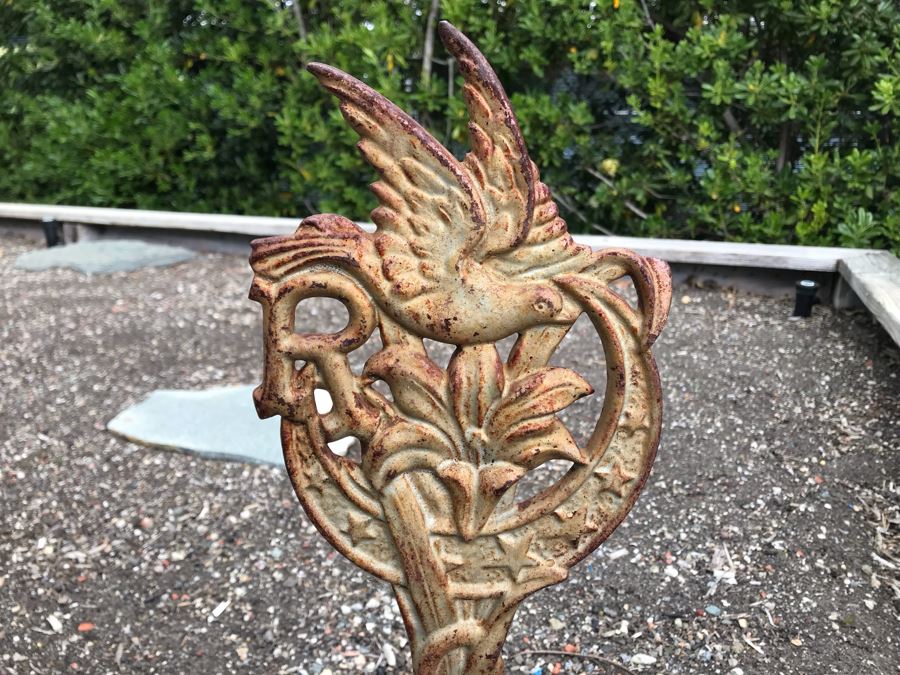 Antique Cast Iron Ornamental Grave Marker Featuring Bird, Flower, Stars And Letter R [Photo 2]