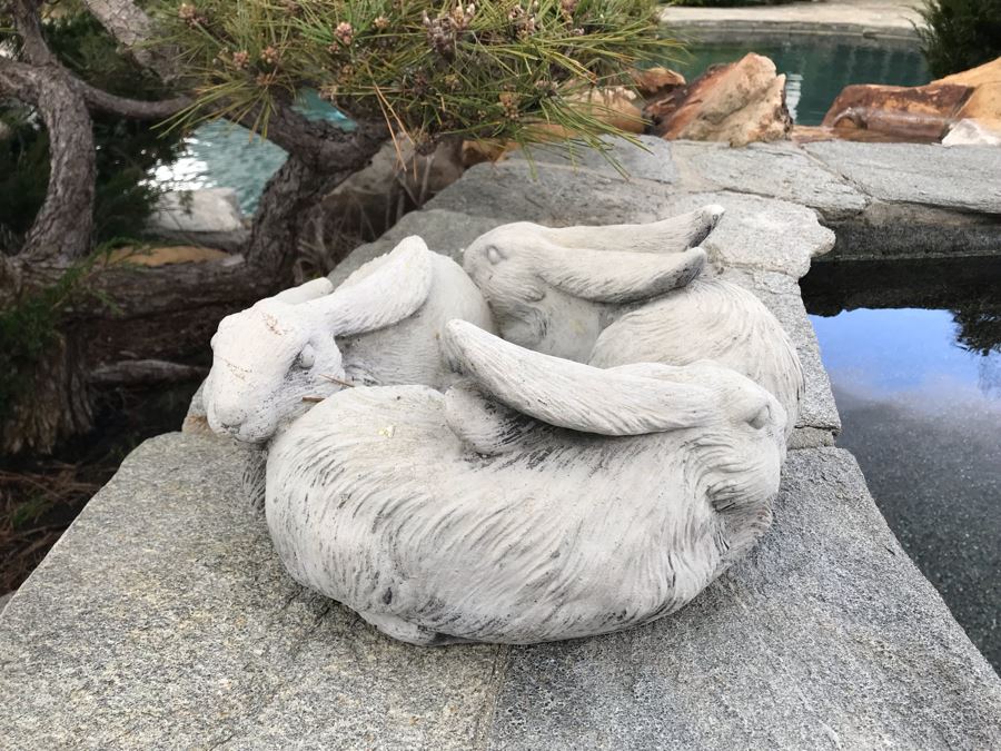 Concrete (3) Bunny Rabbit Garden Sculpture [Photo 3]