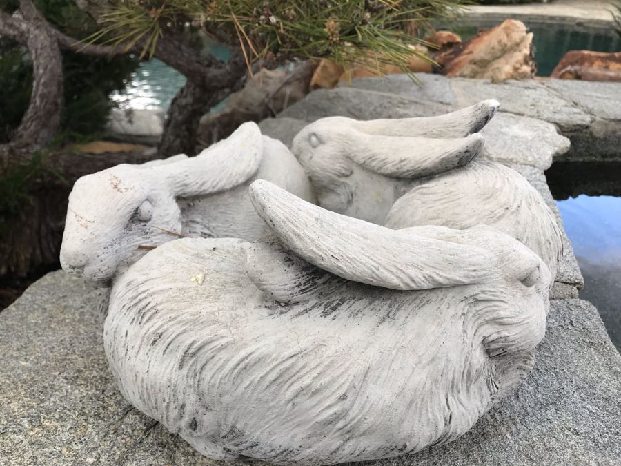 Concrete (3) Bunny Rabbit Garden Sculpture [Photo 2]