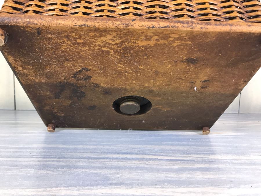 Antique Primitive Wicker Basket (Has Some Damage At Top) 10'W X 7.5'D X 10'H With Metal Basket Insert And (2) Vintage Glass Milk Bottles [Photo 17]