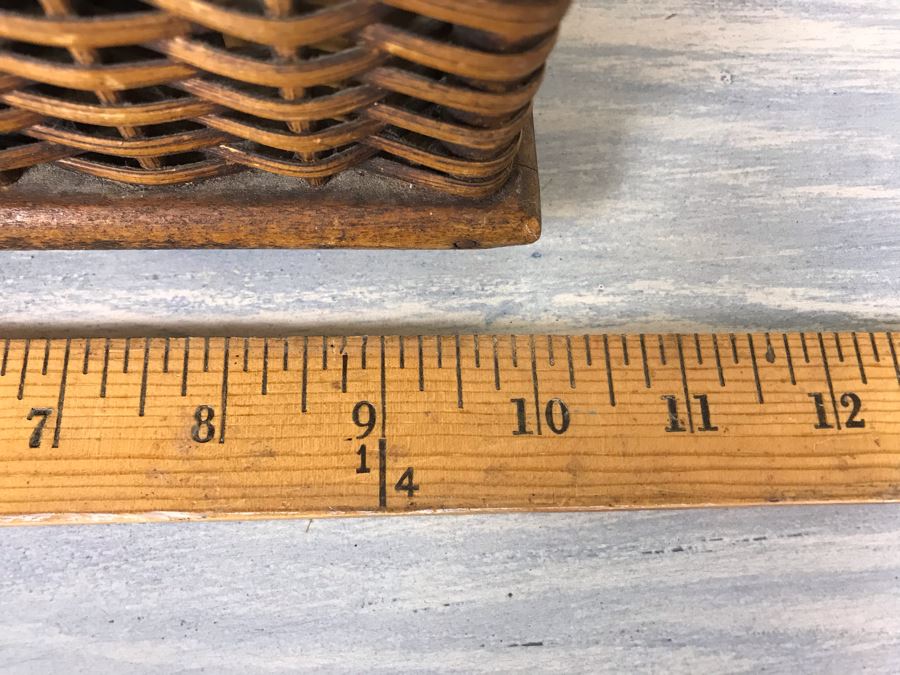 Antique Primitive Wicker Basket (Has Some Damage At Top) 10'W X 7.5'D X 10'H With Metal Basket Insert And (2) Vintage Glass Milk Bottles [Photo 12]