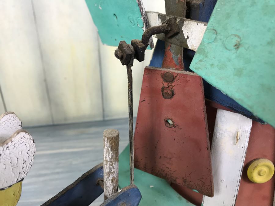 Antique Hand Painted Wooden Whirligig Butter Churn Windmill Folk Art [Photo 15]