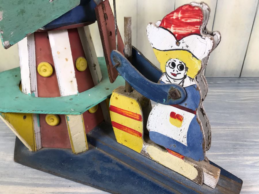 Antique Hand Painted Wooden Whirligig Butter Churn Windmill Folk Art [Photo 7]