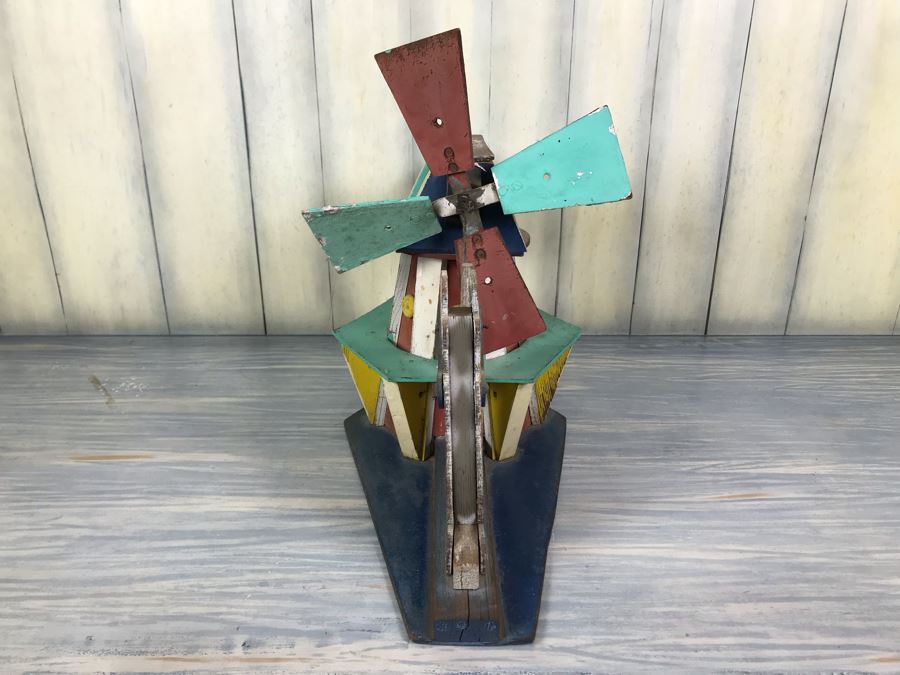 Antique Hand Painted Wooden Whirligig Butter Churn Windmill Folk Art [Photo 9]