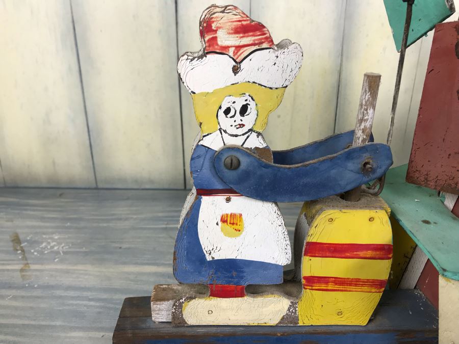 Antique Hand Painted Wooden Whirligig Butter Churn Windmill Folk Art [Photo 11]
