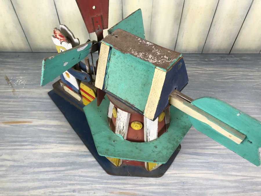 Antique Hand Painted Wooden Whirligig Butter Churn Windmill Folk Art [Photo 14]
