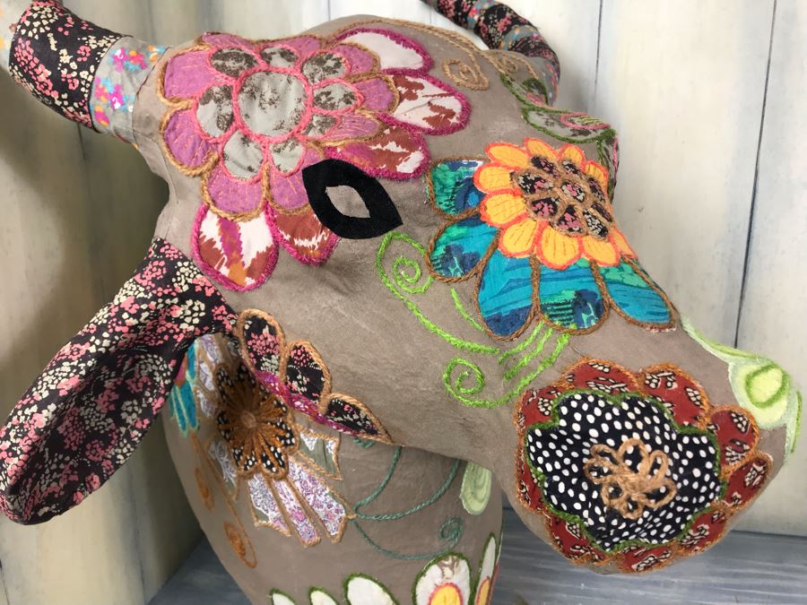 Eclectic Embroidered Quilted Bulls Head Wall Decor 23'H X 15'W [Photo 3]
