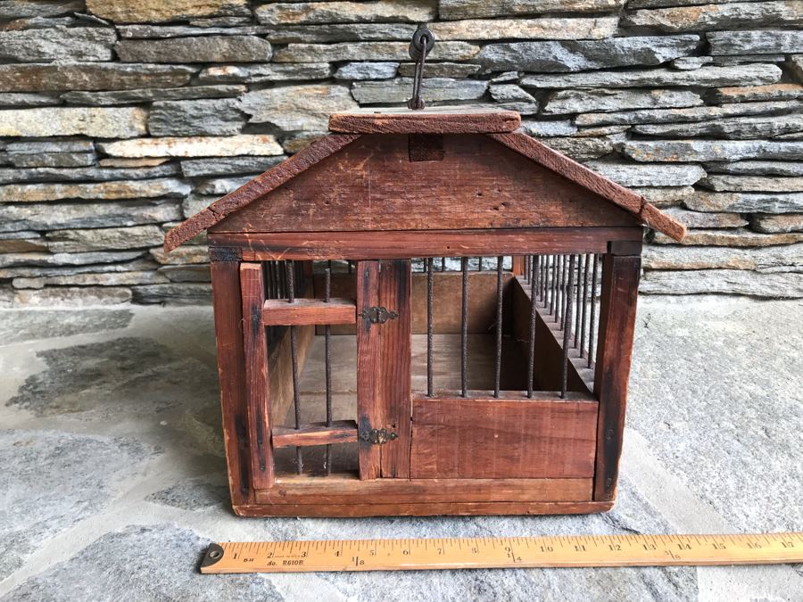 Antique Primitive Wooden And Metal Cage With Handle 17'D X 12'W X 12.5'H [Photo 3]