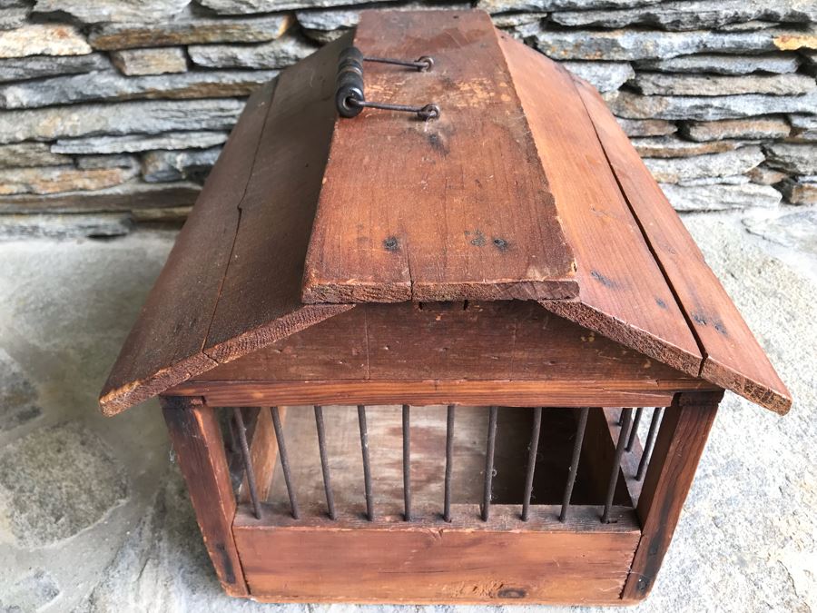 Antique Primitive Wooden And Metal Cage With Handle 17'D X 12'W X 12.5'H [Photo 9]