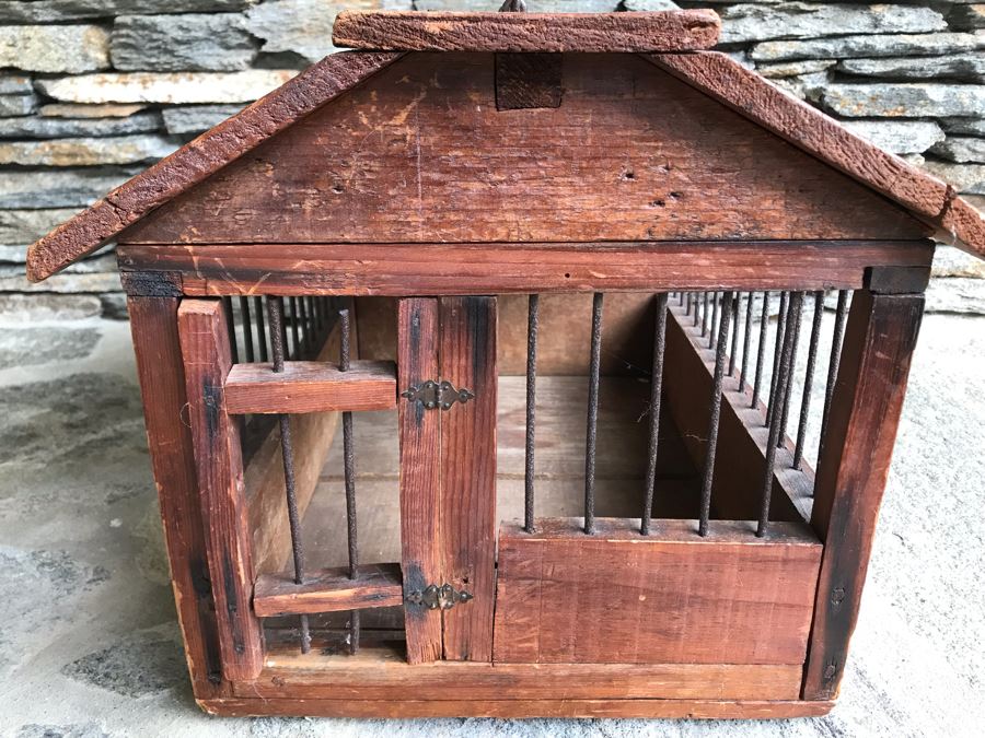 Antique Primitive Wooden And Metal Cage With Handle 17'D X 12'W X 12.5'H [Photo 4]