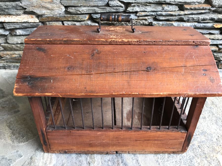 Antique Primitive Wooden And Metal Cage With Handle 17'D X 12'W X 12.5'H [Photo 10]