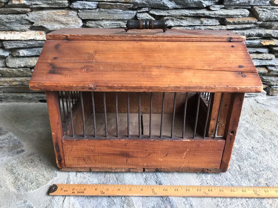 Antique Primitive Wooden And Metal Cage With Handle 17'D X 12'W X 12.5'H [Photo 5]