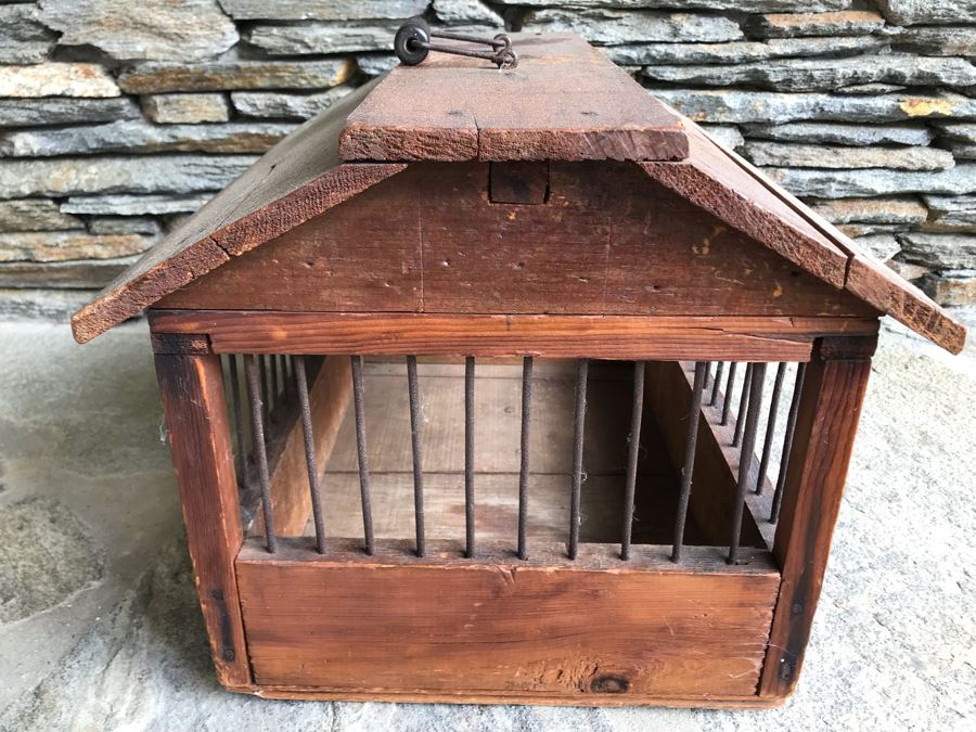Antique Primitive Wooden And Metal Cage With Handle 17'D X 12'W X 12.5'H [Photo 8]