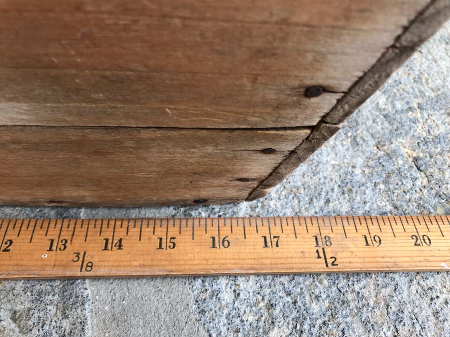 Antique Primitive Wooden Basket With Wrought Iron Curved Handle 18'W X 9'D X 15'H [Photo 16]