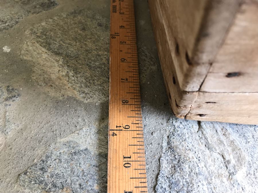 Antique Primitive Wooden Basket With Wrought Iron Curved Handle 18'W X 9'D X 15'H [Photo 17]