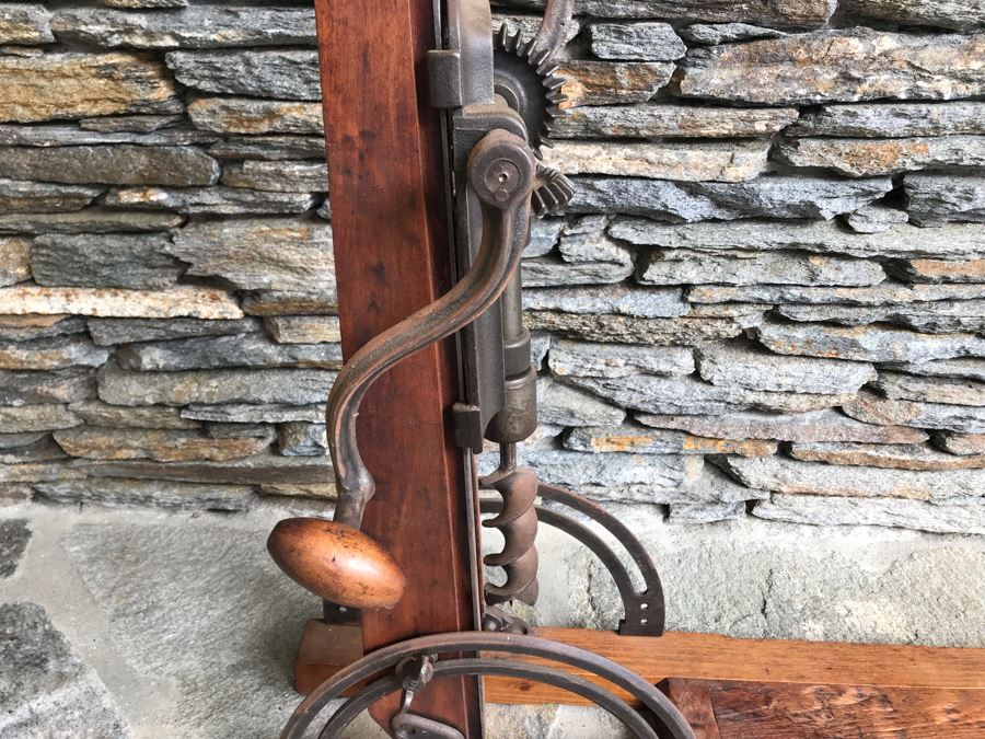 Antique Tool F S Co Adjustable Angle Mechanical Crank Drill Press Wood / Cast Iron Portable [Photo 14]